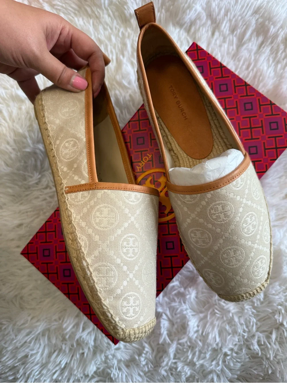 NWT Tory Burch Cream Monogram Espadrilles